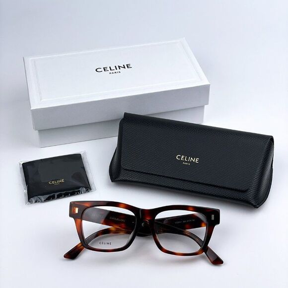 NEW CELINE CL50011F 054 Red Havana Square Women Eyeglasses - Picture 8 of 11